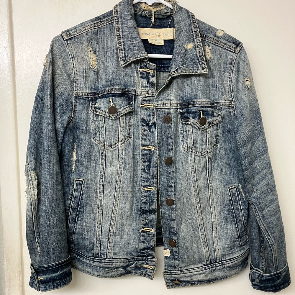 Treasure & Bond Blue Distressed Denim Jacket